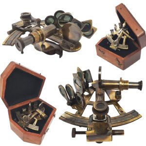 Nautical Solid Brass Sextant 6 w/ Wooden Case Marine Astrolabe